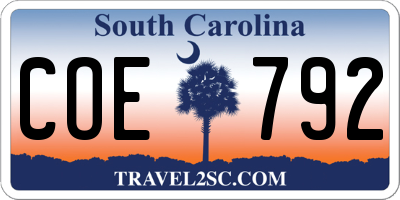 SC license plate COE792