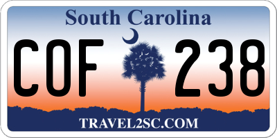 SC license plate COF238