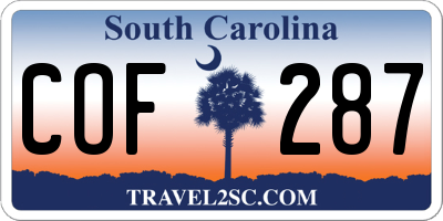 SC license plate COF287