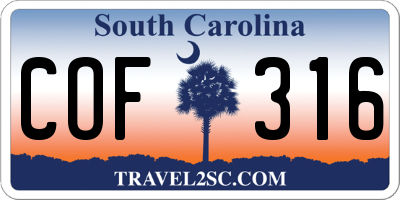 SC license plate COF316