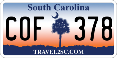 SC license plate COF378