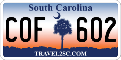 SC license plate COF602
