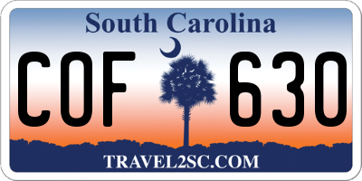 SC license plate COF630