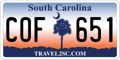 SC license plate COF651