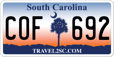 SC license plate COF692