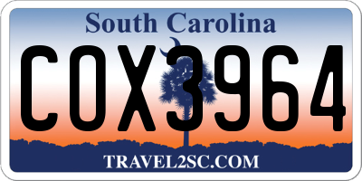 SC license plate COX3964