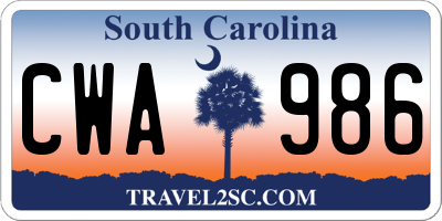 SC license plate CWA986