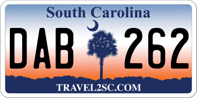 SC license plate DAB262