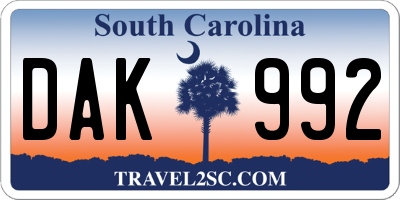 SC license plate DAK992