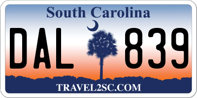 SC license plate DAL839