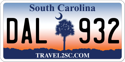 SC license plate DAL932
