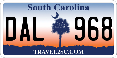 SC license plate DAL968