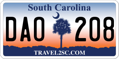 SC license plate DAO208