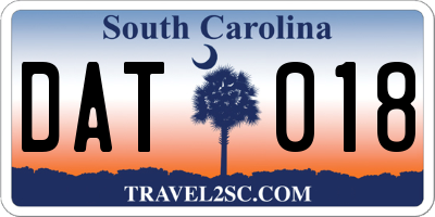 SC license plate DAT018