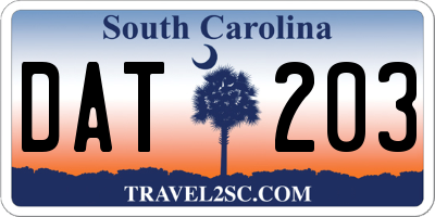 SC license plate DAT203
