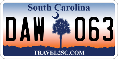 SC license plate DAW063