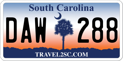 SC license plate DAW288