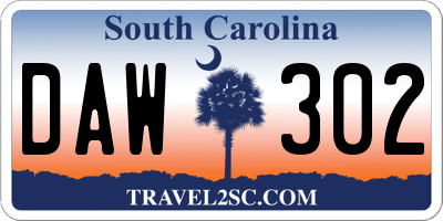 SC license plate DAW302