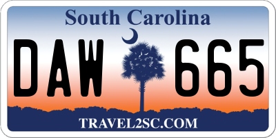 SC license plate DAW665