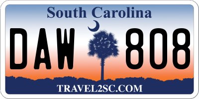SC license plate DAW808