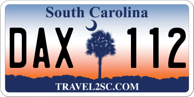 SC license plate DAX112