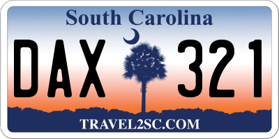 SC license plate DAX321
