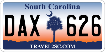 SC license plate DAX626
