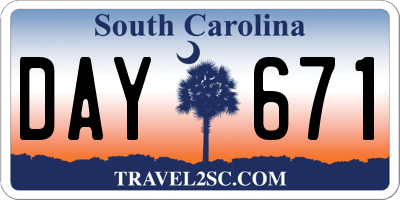 SC license plate DAY671