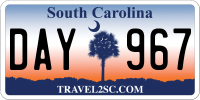 SC license plate DAY967