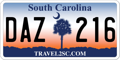 SC license plate DAZ216
