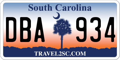 SC license plate DBA934