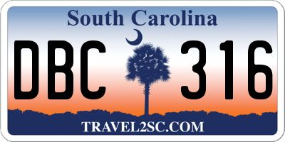 SC license plate DBC316