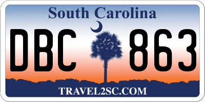 SC license plate DBC863