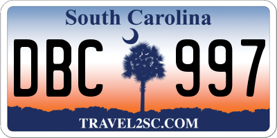 SC license plate DBC997