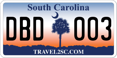 SC license plate DBD003