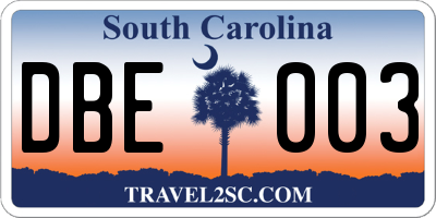 SC license plate DBE003