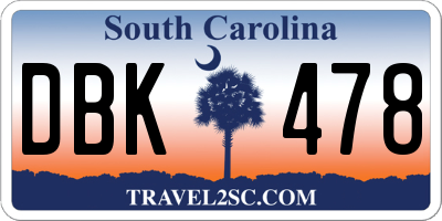 SC license plate DBK478