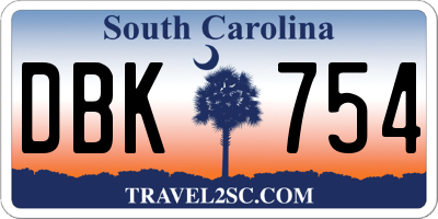 SC license plate DBK754