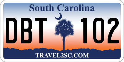 SC license plate DBT102
