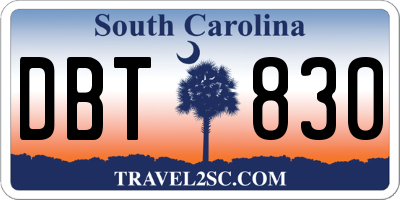 SC license plate DBT830