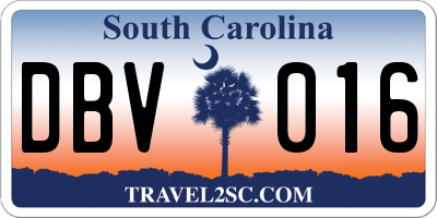 SC license plate DBV016