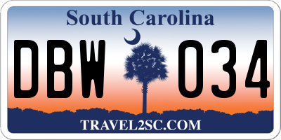 SC license plate DBW034