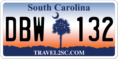 SC license plate DBW132