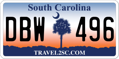 SC license plate DBW496