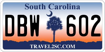 SC license plate DBW602