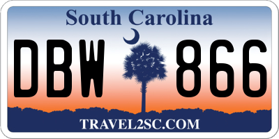 SC license plate DBW866