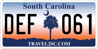 SC license plate DEF061