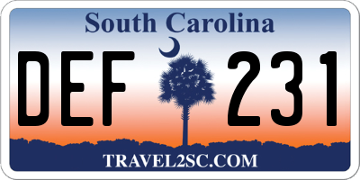 SC license plate DEF231
