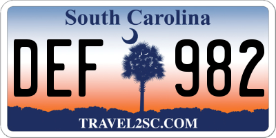 SC license plate DEF982