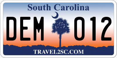 SC license plate DEM012
